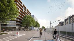 Visualisierung des Radwegs auf der Adolf-Blamauer-Gasse. Quergasse: fahrradfreundliche Otto-Preminger-Gasse. (c)zoom vp/Mobilitätsagentur Wien