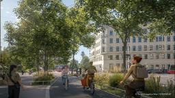 Begrünter Zwei-Richtungs-Radweg zwischen Schlachthausgasse und Rennweg (c) ZOOMVP.AT/ Mobilitätsagentur Wien