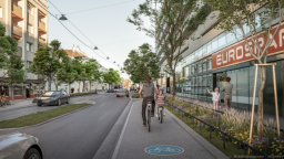 Über ein Kilometer lang wird der beidseitige Ein-Richtungs-Radweg auf der Leopoldauer Straße, der ab 2025 in zwei Abschnitten entsteht. (c) Mobilitätsagentur/Zoom VP