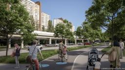 Neuer Zwei-Richtungs-Radweg für die Wohnparkstrasse. Visualisierung (c)zoom vp/Mobilitätsagentur Wien