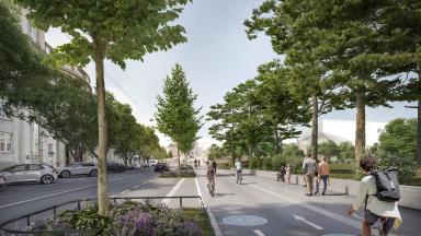 1,6 km lange sichere Radroute durch Rudolfsheim-Fünfhaus – mehr Grünflächen und 34 neue Bäume. (c) Mobilitätsagentur