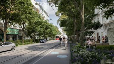 Durch die Errichtung eines Zwei-Richtungs-Radwegs auf der linken Seite der Wiedner Hauptstraße kommen Radlerinnen und Radler leichter vom 1. in den 5. Bezirk. Foto: ZOOMVP.AT/Mobilitätsagentur Wien